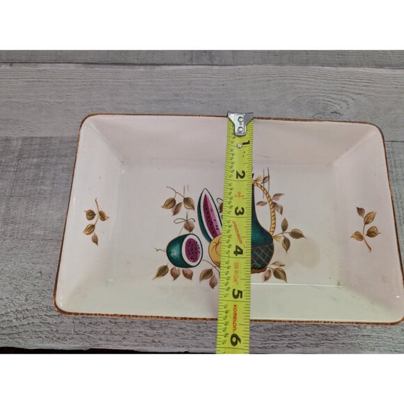 Vintage Lipper Mann Hand-Painted Rectangular Ceramic Dish Fruit & Leaf Design Pl - Picture 6 of 7
